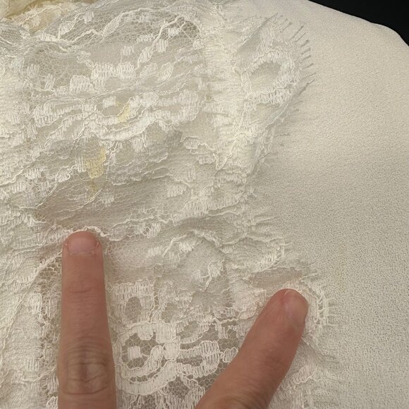 Vintage Wedding Dress Short 1960s Aldens Union Made White Lace Detachable Train - Picture 9 of 13